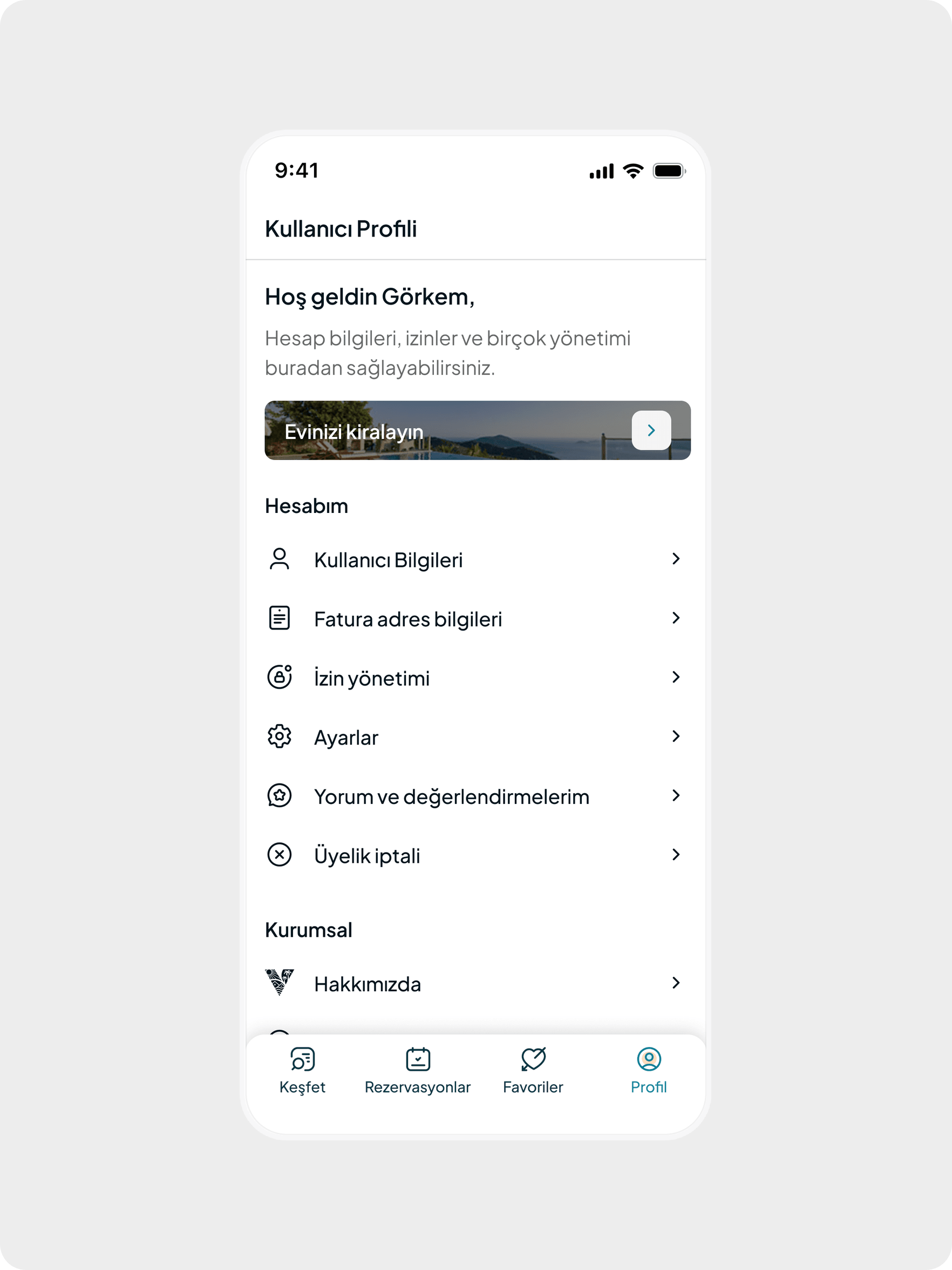 User profile screen