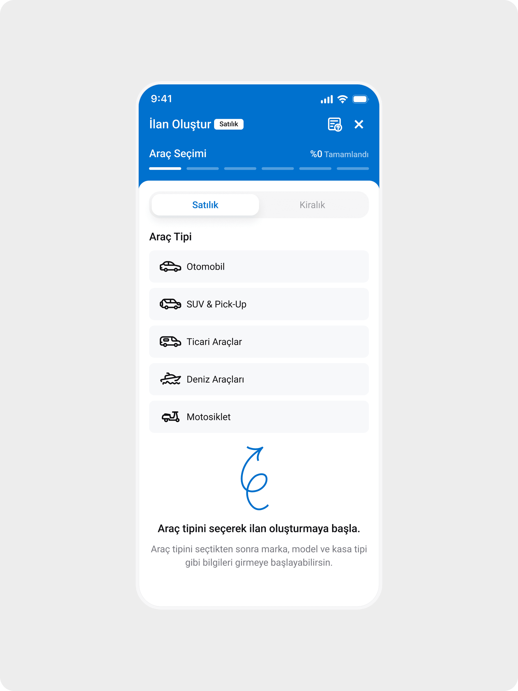 sensat.com listing creation, first step: choose the vehicle type to start a listing for sale or rent